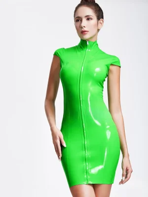Latex Bodycon Capped Sleeve Mini Dress