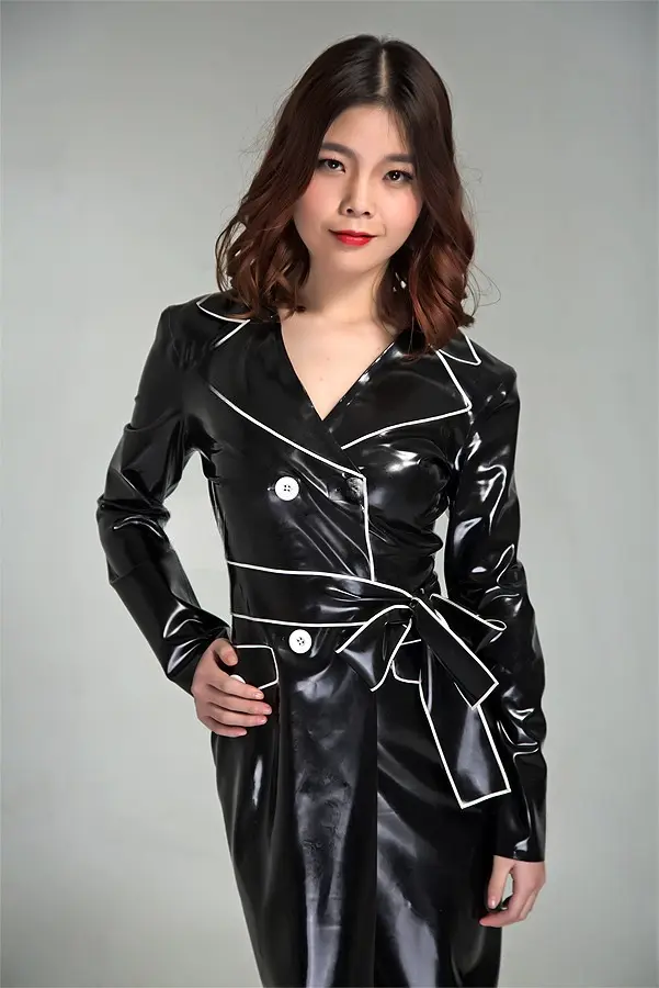 Latex Cop-Out Double-Breasted Knee-Length Coat Latex Cop-Out Double-Breasted Knee-Length Coat