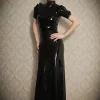 Latex Deep-Vee Halter Neck Zipperless Leggings Suit Catsuit