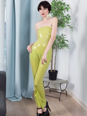 Latex Low-Cut Strapless Pants Suit Catsuit