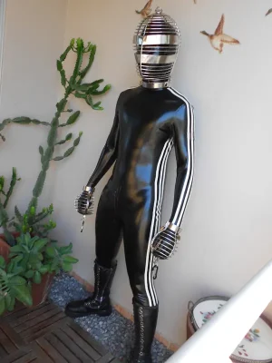 Latex Mens 3-Striped Catsuit With Gloves & Feet Latex Mens 3-Striped Catsuit With Gloves & Feet
