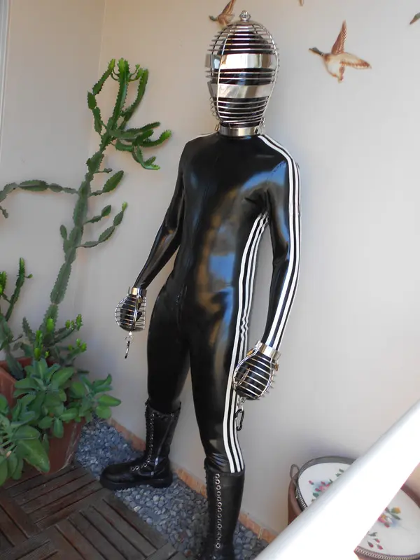 Latex Mens 3-Striped Catsuit With Gloves & Feet Latex Mens 3-Striped Catsuit With Gloves & Feet