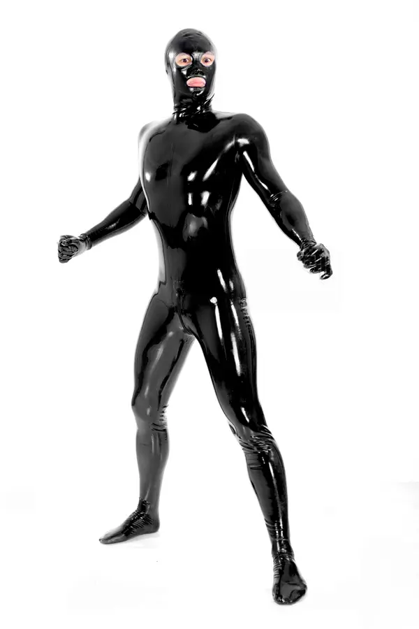 Latex Mens 3-Way T-Shape Back Zipper Hooded Catsuit Latex Mens 3-Way T-Shape Back Zipper Hooded Catsuit