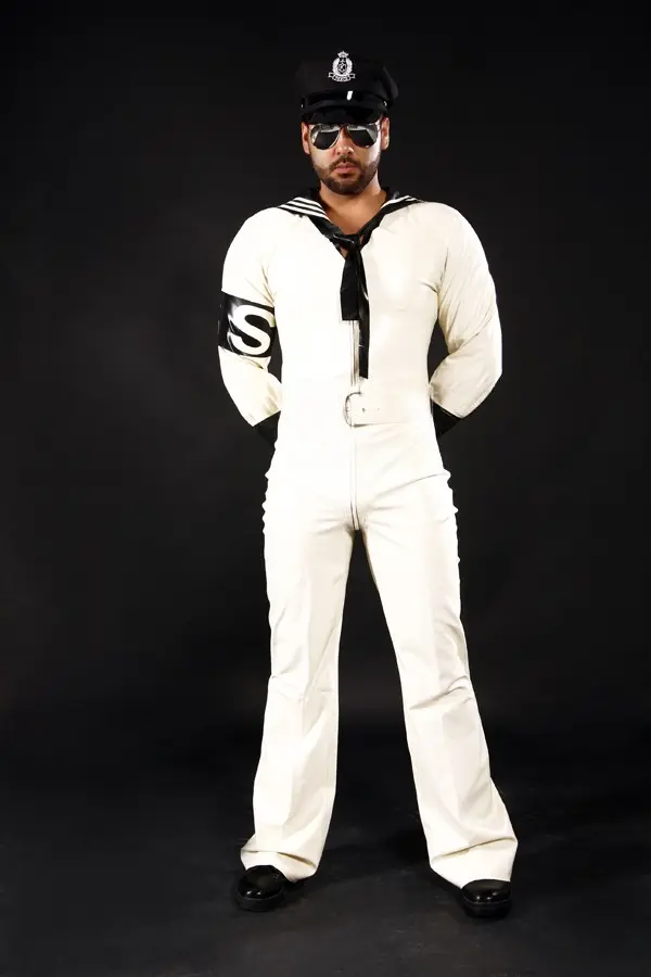 Latex Mens Anchors Aweigh Sailor Suit Catsuit Latex Mens Anchors Aweigh Sailor Suit Catsuit