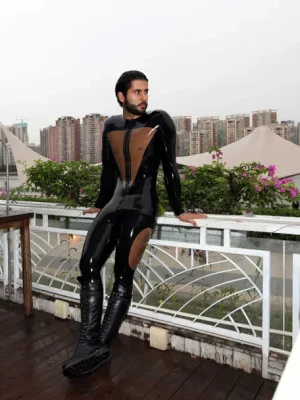 Latex Mens Back Me Up Two Tones Catsuit Latex Mens Back Me Up Two Tones Catsuit