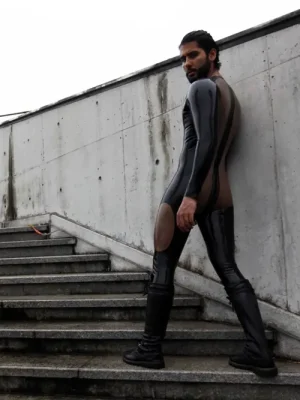 Latex Mens Back Me Up Two Tones Catsuit Latex Mens Back Me Up Two Tones Catsuit