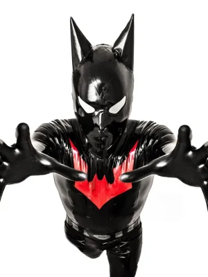 Latex Mens Bat-Mantra Super Hero Total Coverage Catsuit
