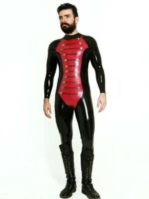 Latex Mens Blazing Buttons Military Style Catsuit Latex Mens Blazing Buttons Military Style Catsuit