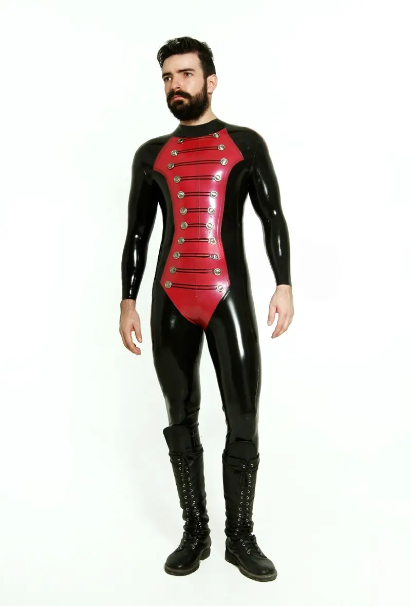 Latex Mens Blazing Buttons Military Style Catsuit Latex Mens Blazing Buttons Military Style Catsuit