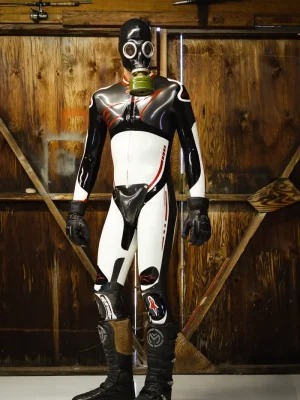 Latex Mens Brand Name MotoGP Biker Catsuit with Codpiece