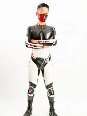 Latex Mens Brand Name MotoGP Biker Catsuit with Codpiece