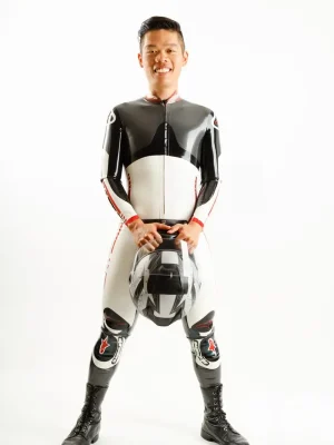 Latex Mens Brand Name MotoGP Biker Catsuit with Codpiece