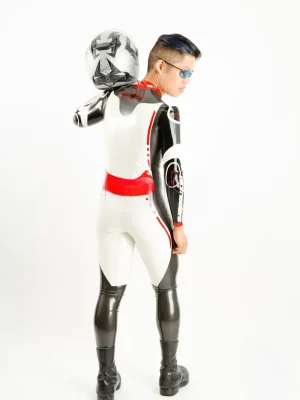 Latex Mens Brand Name MotoGP Biker Catsuit with Codpiece