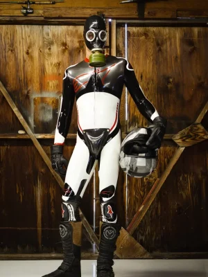 Latex Mens Brand Name MotoGP Biker Catsuit with Codpiece