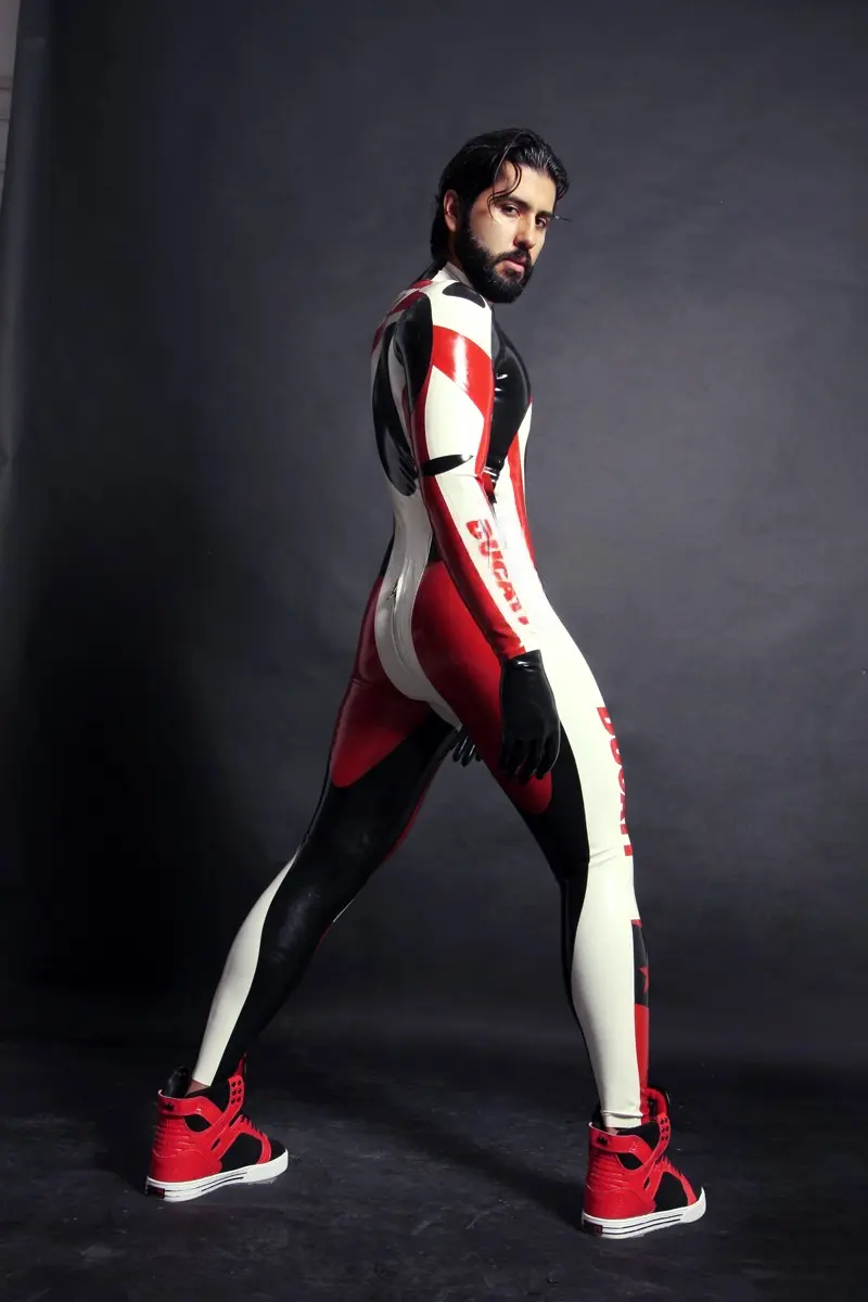 Latex Mens Brand Name MotoGP Biker Front-Zip Catsuit Latex Mens Brand Name MotoGP Biker Front-Zip Catsuit
