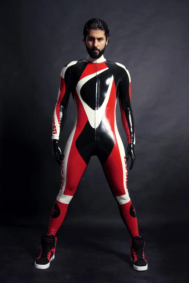 Latex Mens Brand Name MotoGP Biker Front-Zip Catsuit Latex Mens Brand Name MotoGP Biker Front-Zip Catsuit