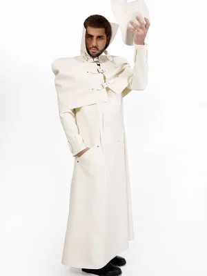 Latex Mens Caped Double-Breasted Trench Coat