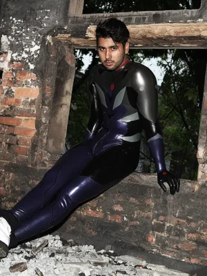 Latex Mens Celestial Back Zipper Catsuit With Feet Latex Mens Celestial Back Zipper Catsuit With Feet