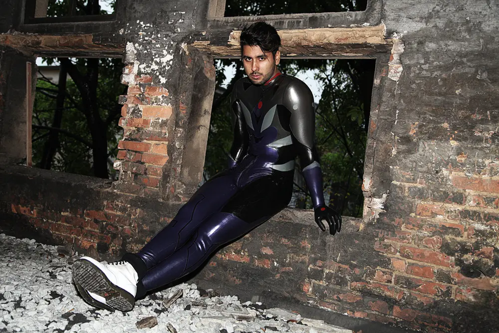 Latex Mens Celestial Back Zipper Catsuit With Feet Latex Mens Celestial Back Zipper Catsuit With Feet
