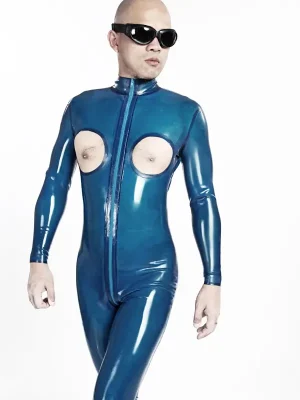 Latex Mens Chest Holes Front Zipper Catsuit Latex Mens Chest Holes Front Zipper Catsuit