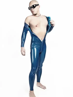 Latex Mens Chest Holes Front Zipper Catsuit Latex Mens Chest Holes Front Zipper Catsuit