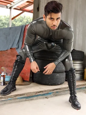 Latex Mens Chest-Zipper & Codpiece Catsuit