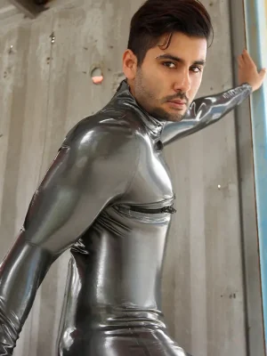 Latex Mens Chest-Zipper & Codpiece Catsuit