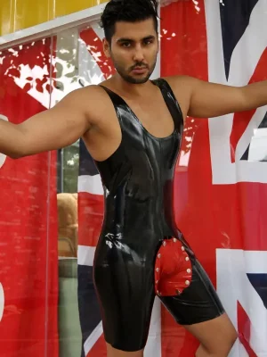 Latex Mens Circular Crotch-piece Singlet Suit