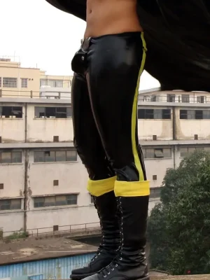 Latex Mens Codpiece Leggings With Side Stripes Latex Mens Codpiece Leggings With Side Stripes