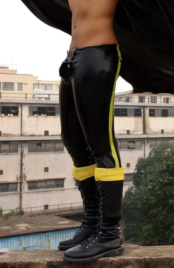 Latex Mens Codpiece Leggings With Side Stripes Latex Mens Codpiece Leggings With Side Stripes
