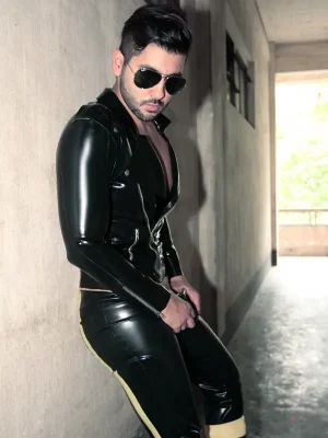 Latex Mens Cross-over Zipper Short Jacket