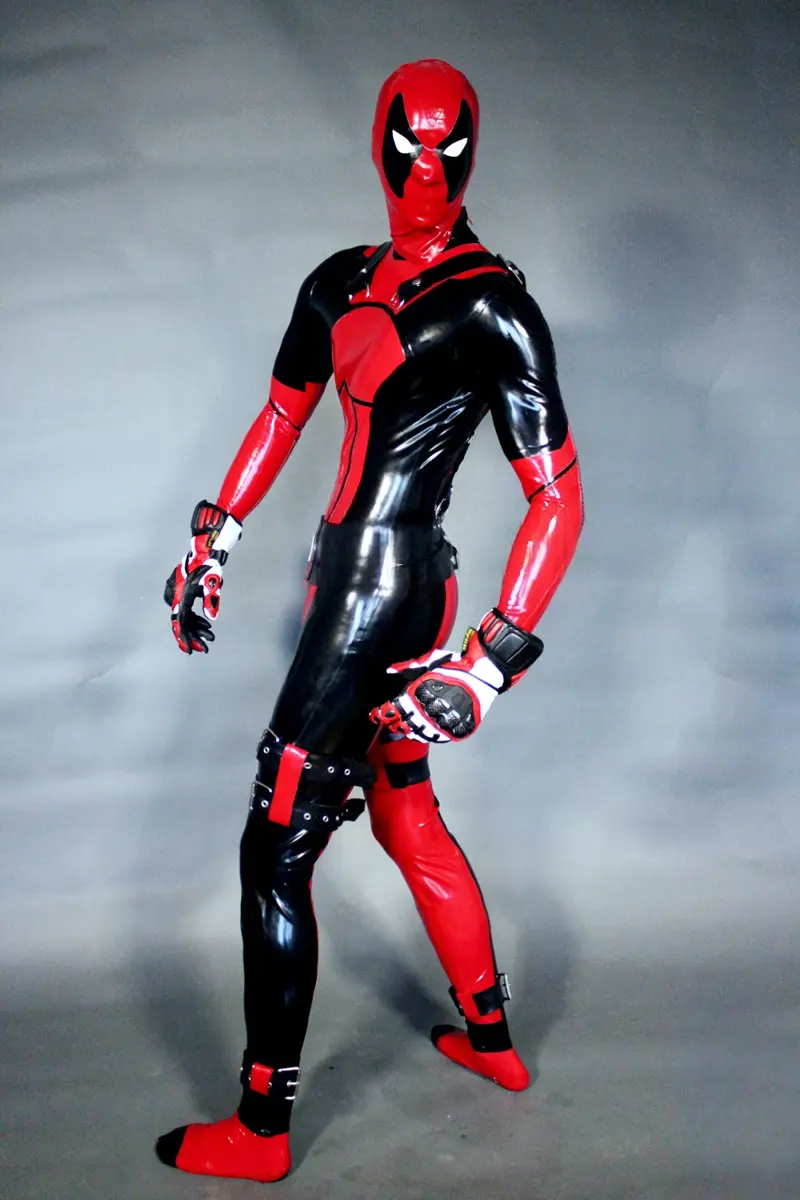 Latex Mens Deadpool Super Hero Suit Catsuit Latex Mens Deadpool Super Hero Suit Catsuit