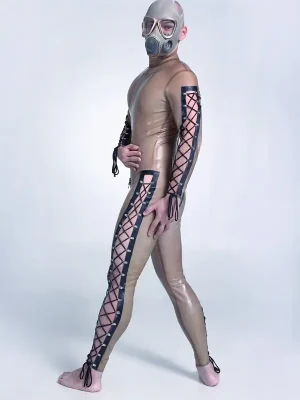 Latex Mens Diamond Lacing Back Zipper Catsuit