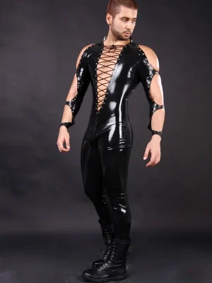 Latex Mens Diamond Lacing Cut-Outs Catsuit Latex Mens Diamond Lacing Cut-Outs Catsuit