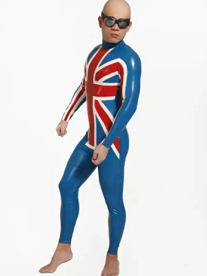 Latex Mens Double Cross Back Zipper Catsuit