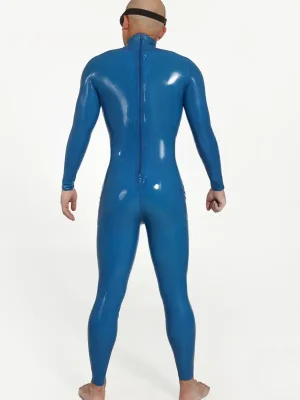 Latex Mens Double Cross Back Zipper Catsuit