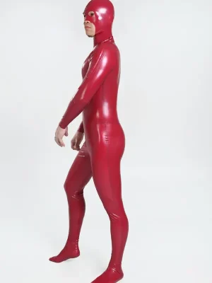 Latex Mens Double D Shoulder Zipper Catsuit with Feet & Separate Hood Latex Mens Double D Shoulder Zipper Catsuit with Feet & Separate Hood