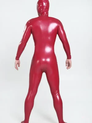 Latex Mens Double D Shoulder Zipper Catsuit with Feet & Separate Hood Latex Mens Double D Shoulder Zipper Catsuit with Feet & Separate Hood