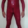 Latex Mens Double D Shoulder Zipper Catsuit with Feet & Separate Hood Latex Mens Double D Shoulder Zipper Catsuit with Feet & Separate Hood
