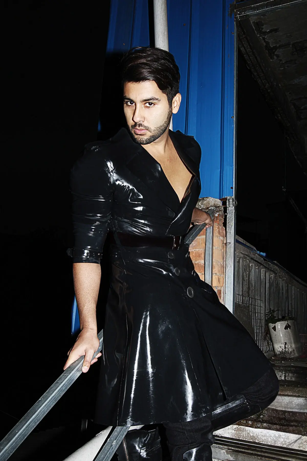 Latex Mens Double-Breasted Three-Quarter Length Coat Latex Mens Double-Breasted Three-Quarter Length Coat