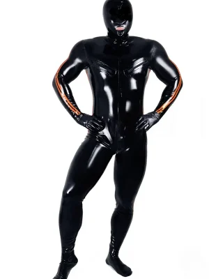 Latex Mens Double-Stripe Nipple Zip Total Cover Gimp Catsuit Latex Mens Double-Stripe Nipple Zip Total Cover Gimp Catsuit