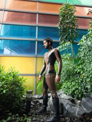 Latex Mens Dual Tones Transparent Catsuit