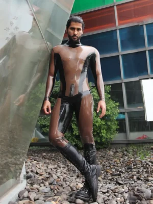 Latex Mens Dual Tones Transparent Catsuit