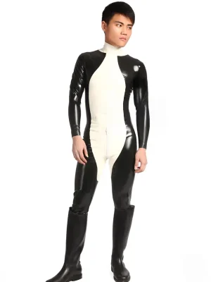 Latex Mens Ebony-Ivory Back Zipper Catsuit Latex Mens Ebony-Ivory Back Zipper Catsuit