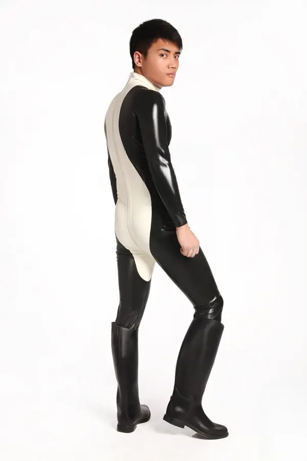 Latex Mens Ebony-Ivory Back Zipper Catsuit Latex Mens Ebony-Ivory Back Zipper Catsuit