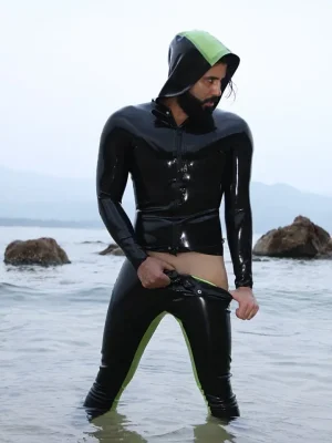 Latex Mens Front Zip Casual Hoodie Top Latex Mens Front Zip Casual Hoodie Top