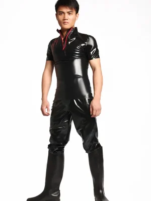 Latex Mens Grid Pattern High-Collar Short-Sleeved Shirt Latex Mens Grid Pattern High-Collar Short-Sleeved Shirt