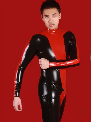 Latex Mens Hazardous Codpiece Back Zipper Catsuit Latex Mens Hazardous Codpiece Back Zipper Catsuit