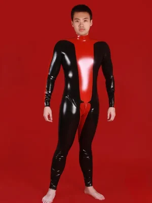 Latex Mens Hazardous Codpiece Back Zipper Catsuit