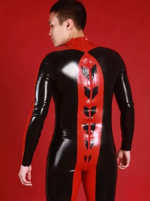 Latex Mens Hazardous Codpiece Back Zipper Catsuit